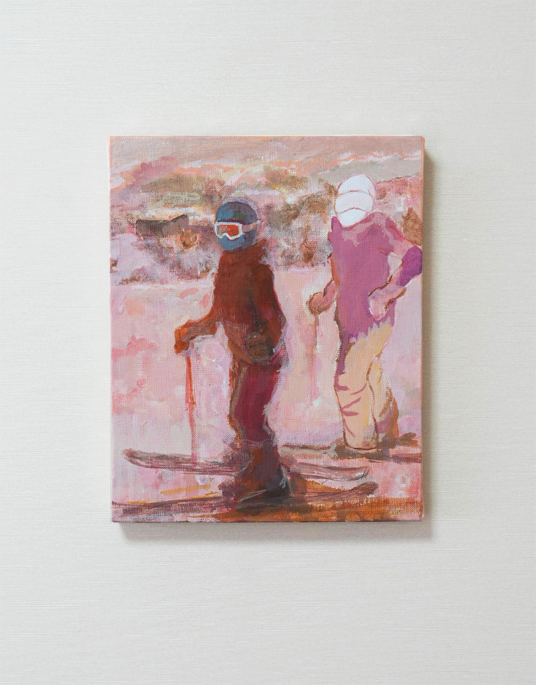 Oil painting by Kohei Umeura, figures in a soft pink landscape, 2026